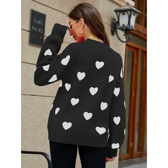 Casual Puff Sleeves Loose Heart Shape Sweater Top Casual Puff Sleeves Loose Heart Shape Sweater Top