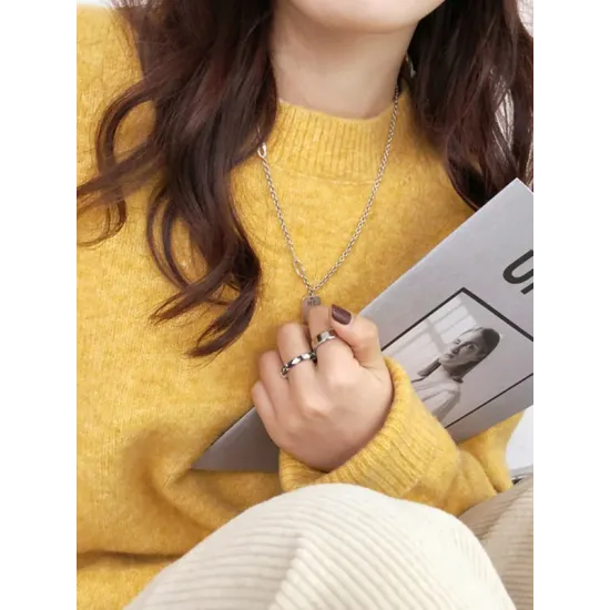 Simple Loose Long Sleeves Round-Neck Sweater Tops Pullovers Simple Loose Long Sleeves Round-Neck Sweater Tops Pullovers