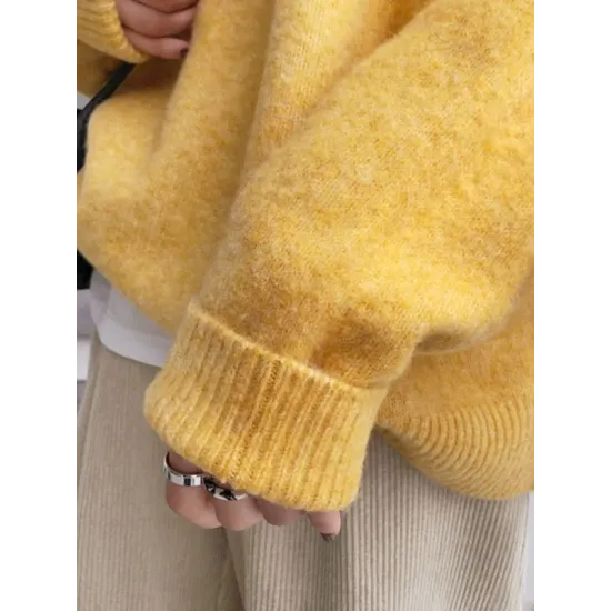 Simple Loose Long Sleeves Round-Neck Sweater Tops Pullovers Simple Loose Long Sleeves Round-Neck Sweater Tops Pullovers