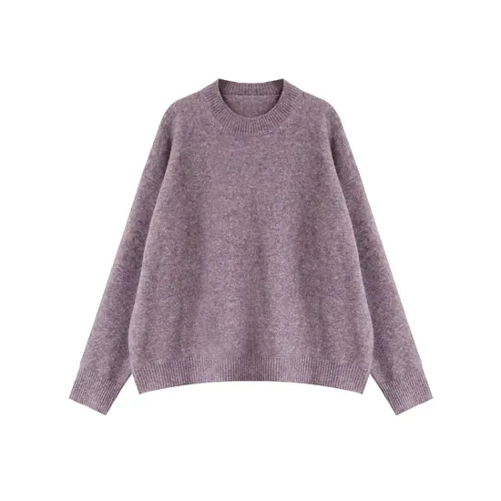 Simple Loose Long Sleeves Round-Neck Sweater Tops Pullovers Simple Loose Long Sleeves Round-Neck Sweater Tops Pullovers