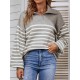 Casual Long Sleeves Loose Striped Lapel Collar Sweater Tops Casual Long Sleeves Loose Striped Lapel Collar Sweater Tops