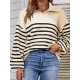 Casual Long Sleeves Loose Striped Lapel Collar Sweater Tops Casual Long Sleeves Loose Striped Lapel Collar Sweater Tops