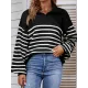 Casual Long Sleeves Loose Striped Lapel Collar Sweater Tops Casual Long Sleeves Loose Striped Lapel Collar Sweater Tops