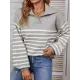 Casual Long Sleeves Loose Striped Lapel Collar Sweater Tops Casual Long Sleeves Loose Striped Lapel Collar Sweater Tops