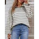 Casual Long Sleeves Loose Striped Lapel Collar Sweater Tops Casual Long Sleeves Loose Striped Lapel Collar Sweater Tops