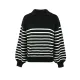 Casual Long Sleeves Loose Striped Lapel Collar Sweater Tops Casual Long Sleeves Loose Striped Lapel Collar Sweater Tops