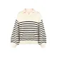 Casual Long Sleeves Loose Striped Lapel Collar Sweater Tops Casual Long Sleeves Loose Striped Lapel Collar Sweater Tops