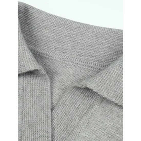 Casual Long Sleeves Loose Striped Lapel Collar Sweater Tops Casual Long Sleeves Loose Striped Lapel Collar Sweater Tops
