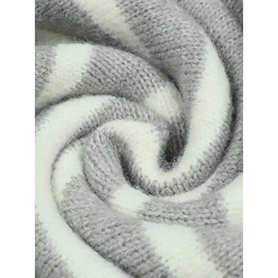 Casual Long Sleeves Loose Striped Lapel Collar Sweater Tops Casual Long Sleeves Loose Striped Lapel Collar Sweater Tops