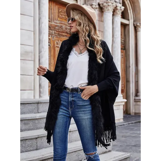 Casual Loose Tasseled Solid Patchwork Sweater Top Casual Loose Tasseled Solid Patchwork Sweater Top