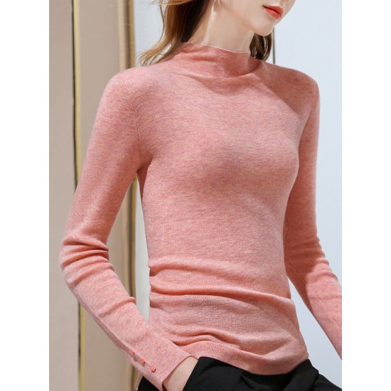 Simple Long Sleeves Skinny Keep Warm Solid Color High-Neck Pullovers Simple Long Sleeves Skinny Keep Warm Solid Color High-Neck Pullovers