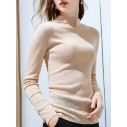 Simple Long Sleeves Skinny Keep Warm Solid Color High-Neck Pullovers