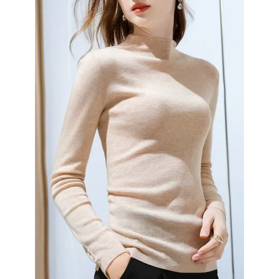 Simple Long Sleeves Skinny Keep Warm Solid Color High-Neck Pullovers Simple Long Sleeves Skinny Keep Warm Solid Color High-Neck Pullovers