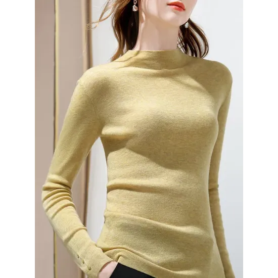 Simple Long Sleeves Skinny Keep Warm Solid Color High-Neck Pullovers Simple Long Sleeves Skinny Keep Warm Solid Color High-Neck Pullovers