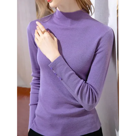 Simple Long Sleeves Skinny Keep Warm Solid Color High-Neck Pullovers Simple Long Sleeves Skinny Keep Warm Solid Color High-Neck Pullovers