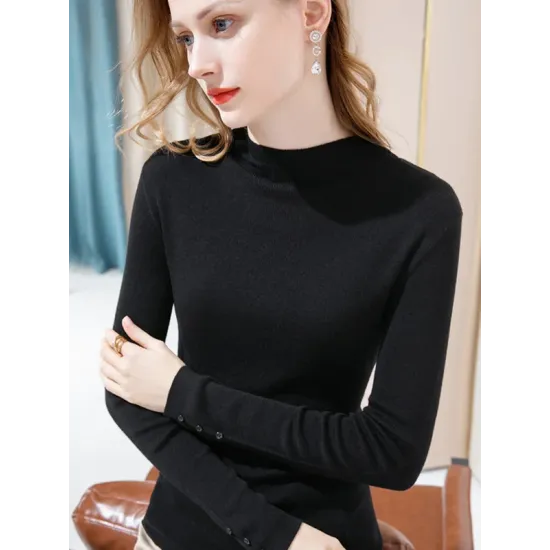Simple Long Sleeves Skinny Keep Warm Solid Color High-Neck Pullovers Simple Long Sleeves Skinny Keep Warm Solid Color High-Neck Pullovers