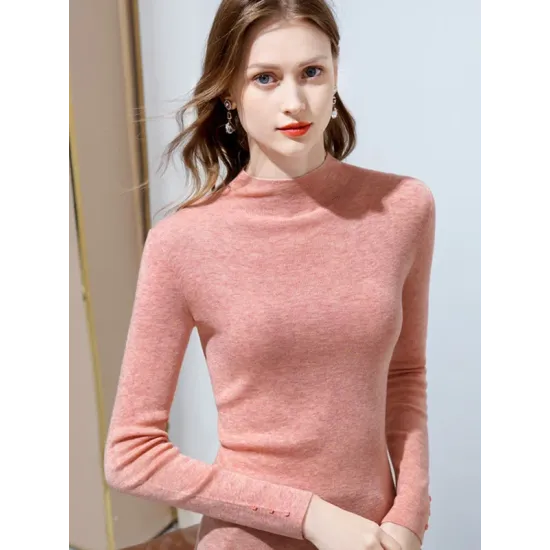 Simple Long Sleeves Skinny Keep Warm Solid Color High-Neck Pullovers Simple Long Sleeves Skinny Keep Warm Solid Color High-Neck Pullovers