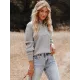 Stylish Loose Solid Color& Contrast Color Striped Lapel Collar Sweater Tops