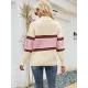 Stylish Loose Solid Color& Contrast Color Striped Lapel Collar Sweater Tops
