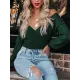 Casual Long Sleeves Solid Color V-Neck Sweater Tops