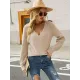 Casual Long Sleeves Solid Color V-Neck Sweater Tops