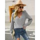 Casual Long Sleeves Solid Color V-Neck Sweater Tops