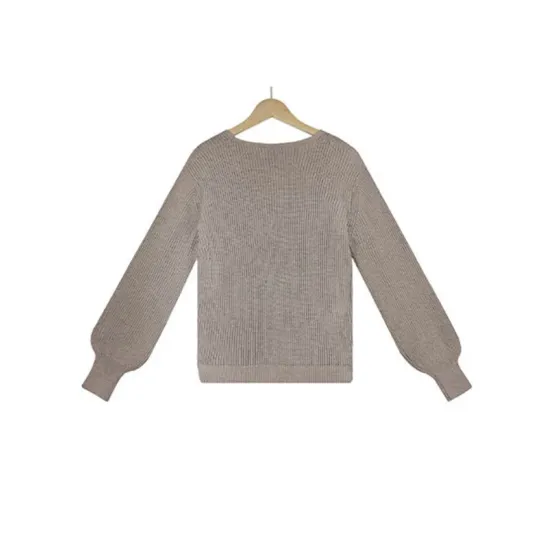 Casual Long Sleeves Solid Color V-Neck Sweater Tops