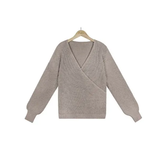 Casual Long Sleeves Solid Color V-Neck Sweater Tops