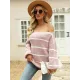 Long Sleeves Striped Off-The-Shoulder Sweater Tops Long Sleeves Striped Off-The-Shoulder Sweater Tops