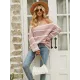 Long Sleeves Striped Off-The-Shoulder Sweater Tops Long Sleeves Striped Off-The-Shoulder Sweater Tops