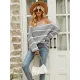 Long Sleeves Striped Off-The-Shoulder Sweater Tops Long Sleeves Striped Off-The-Shoulder Sweater Tops