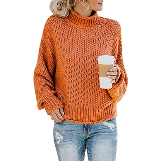 Casual Long Sleeves Solid Color High-Neck Sweater Tops Casual Long Sleeves Solid Color High-Neck Sweater Tops