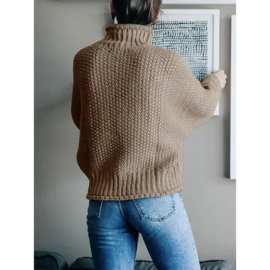 Casual Long Sleeves Solid Color High-Neck Sweater Tops Casual Long Sleeves Solid Color High-Neck Sweater Tops