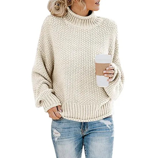 Casual Long Sleeves Solid Color High-Neck Sweater Tops Casual Long Sleeves Solid Color High-Neck Sweater Tops