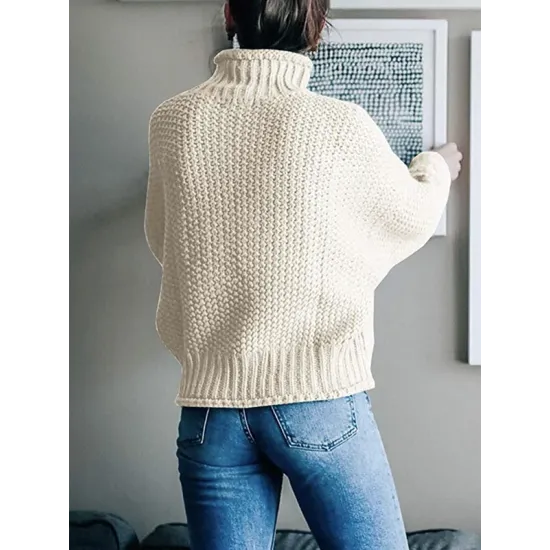 Casual Long Sleeves Solid Color High-Neck Sweater Tops Casual Long Sleeves Solid Color High-Neck Sweater Tops