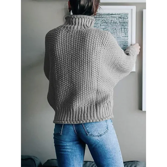 Casual Long Sleeves Solid Color High-Neck Sweater Tops Casual Long Sleeves Solid Color High-Neck Sweater Tops