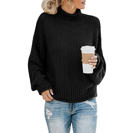 Casual Long Sleeves Solid Color High-Neck Sweater Tops Casual Long Sleeves Solid Color High-Neck Sweater Tops