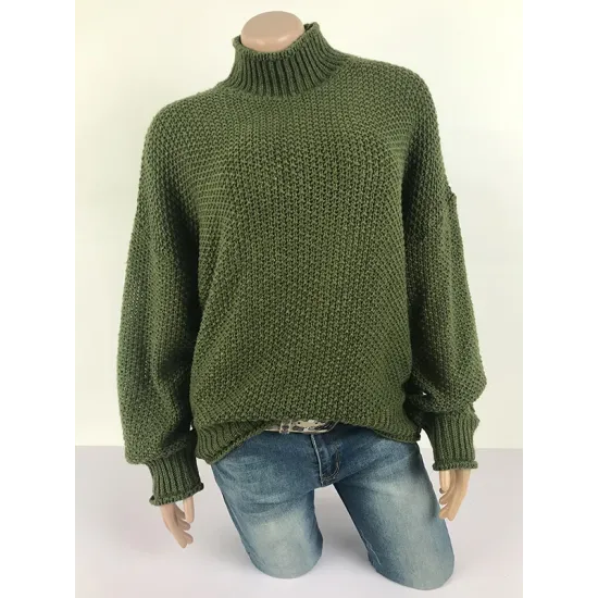 Casual Long Sleeves Solid Color High-Neck Sweater Tops Casual Long Sleeves Solid Color High-Neck Sweater Tops