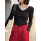 Casual Skinny Long Sleeves Solid Color V-Neck Pullovers Casual Skinny Long Sleeves Solid Color V-Neck Pullovers
