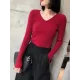 Casual Skinny Long Sleeves Solid Color V-Neck Pullovers Casual Skinny Long Sleeves Solid Color V-Neck Pullovers