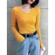 Casual Skinny Long Sleeves Solid Color V-Neck Pullovers Casual Skinny Long Sleeves Solid Color V-Neck Pullovers