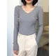 Casual Skinny Long Sleeves Solid Color V-Neck Pullovers Casual Skinny Long Sleeves Solid Color V-Neck Pullovers