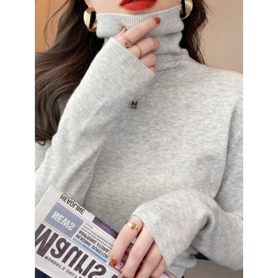 Simple Skinny Long Sleeves Solid Color High-Neck Pullovers Simple Skinny Long Sleeves Solid Color High-Neck Pullovers