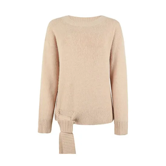 Casual Loose Long Sleeves Tied Solid Color Off-The-Shoulder Sweater Tops Casual Loose Long Sleeves Tied Solid Color Off-The-Shoulder Sweater Tops