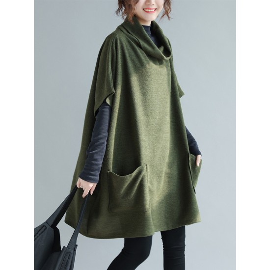 Artistic Retro Batwing Sleeves Half Sleeves Solid Color Heaps Collar Pullovers Artistic Retro Batwing Sleeves Half Sleeves Solid Color Heaps Collar Pullovers