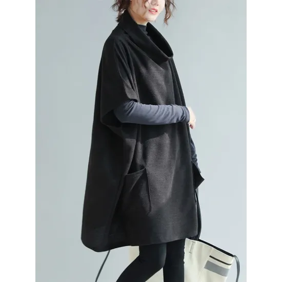 Artistic Retro Batwing Sleeves Half Sleeves Solid Color Heaps Collar Pullovers Artistic Retro Batwing Sleeves Half Sleeves Solid Color Heaps Collar Pullovers