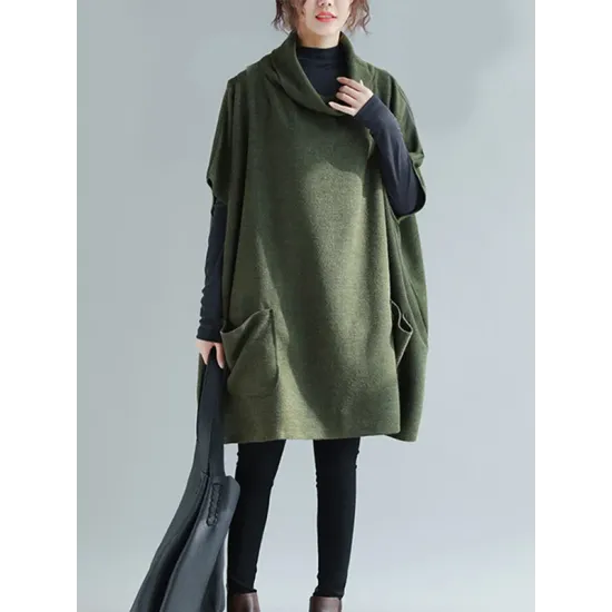 Artistic Retro Batwing Sleeves Half Sleeves Solid Color Heaps Collar Pullovers Artistic Retro Batwing Sleeves Half Sleeves Solid Color Heaps Collar Pullovers