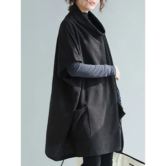 Artistic Retro Batwing Sleeves Half Sleeves Solid Color Heaps Collar Pullovers Artistic Retro Batwing Sleeves Half Sleeves Solid Color Heaps Collar Pullovers