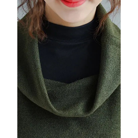 Artistic Retro Batwing Sleeves Half Sleeves Solid Color Heaps Collar Pullovers Artistic Retro Batwing Sleeves Half Sleeves Solid Color Heaps Collar Pullovers