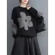 Casual Long Sleeves Loose Contrast Color Jacquard Round-Neck Pullovers Casual Long Sleeves Loose Contrast Color Jacquard Round-Neck Pullovers